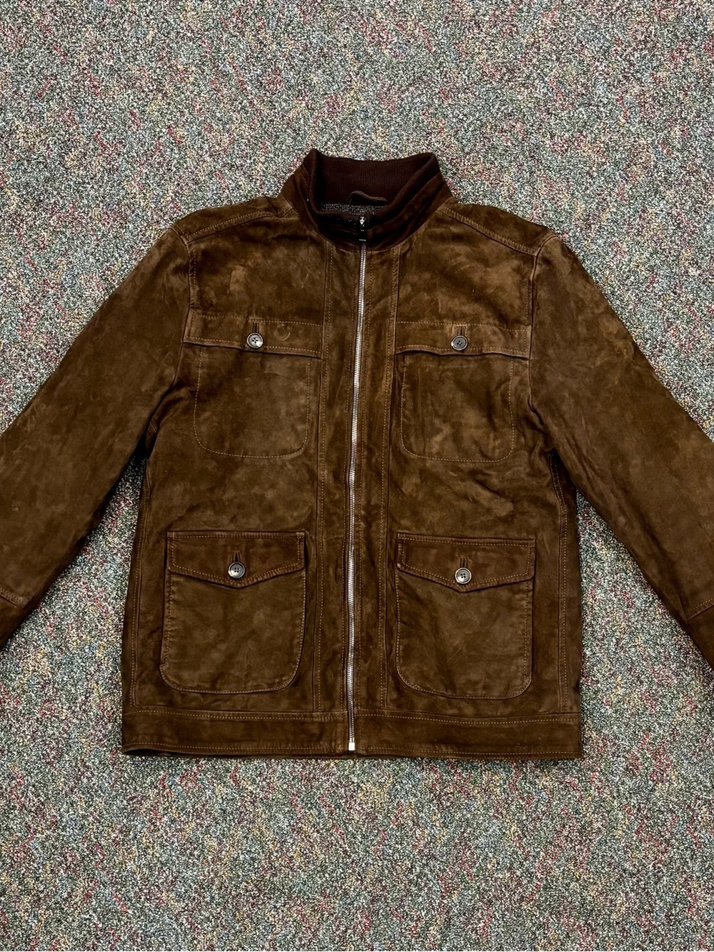 Johnston & Murphy Dark Brown Suede Field Jacket Luxury Utility Full Zip Coat - Picture 2 of 7